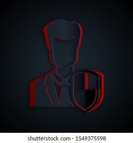 Paper cut User protection icon isolated on black background. Secure user login, password protected, personal data protection, authentication icon. Paper art style. Vector Illustration