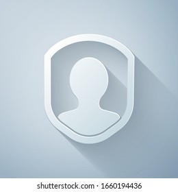 Paper cut User protection icon isolated on grey background. Secure user login, password protected, personal data protection, authentication. Paper art style. Vector Illustration