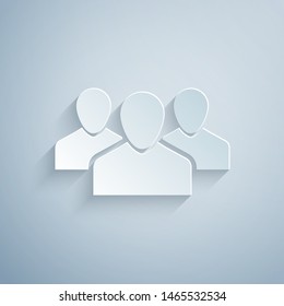 Paper cut Users group icon isolated on grey background. Group of people icon. Business avatar symbol - users profile icon. Paper art style. Vector Illustration