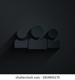 Paper cut Users group icon isolated on black background. Group of people icon. Business avatar symbol - users profile icon. Paper art style. Vector