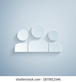 Paper cut Users group icon isolated on grey background. Group of people icon. Business avatar symbol - users profile icon. Paper art style. Vector.