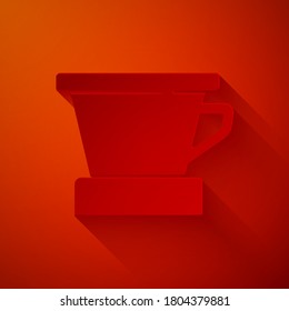 Paper cut V60 coffee maker icon isolated on red background. Paper art style. Vector.