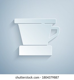 Paper cut V60 coffee maker icon isolated on grey background. Paper art style. Vector.