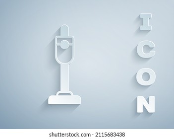 Paper cut Vacuum cleaner icon isolated on grey background. Paper art style. Vector