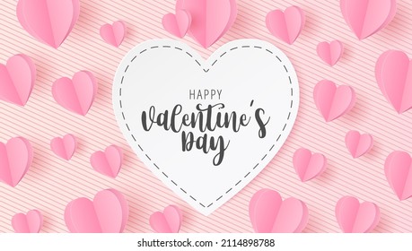 Paper cut of valentines day vector hearts background template for greeting card, banner, poster. Vector illustration.