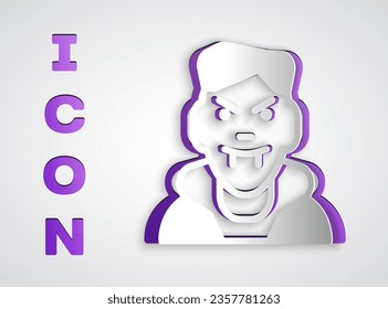 Recorte de papel Icono de vampiro aislado en fondo gris. Feliz fiesta de Halloween. Estilo de arte de papel. Vector