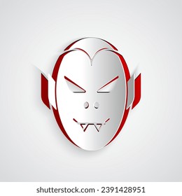 Paper cut Vampire icon isolated on grey background. Happy Halloween party. Paper art style. Vector