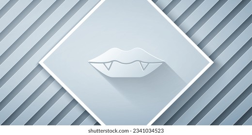 Recorte de papel Icono de dientes de vampiro aislados en fondo gris. Feliz fiesta de Halloween. Estilo de arte de papel. Vector