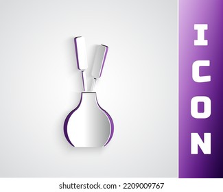 Paper cut Vase icon isolated on grey background. Paper art style. Vector