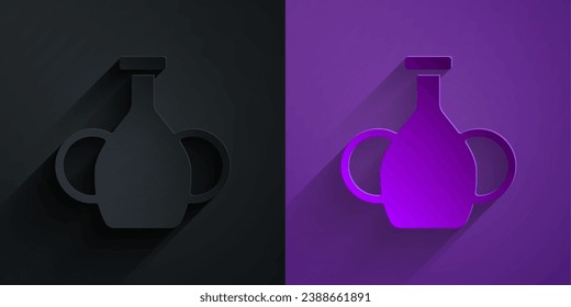 Paper cut Vase icon isolated on black on purple background. Paper art style. Vector