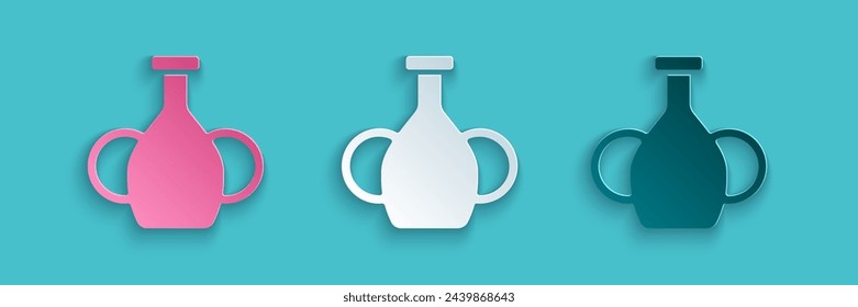 Icono de jarrón de corte de papel aislado sobre fondo azul. Estilo de arte de papel. Vector