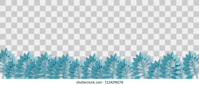 Paper cut vector art. Grass origami transparent background. Floral abstract banner design. Craft 3d plant eco card. Illustration leaf lush template.