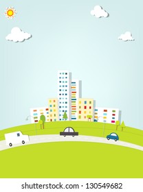 Paper cut vector cityscape with cars