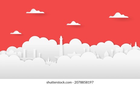 gráfico vector de corte de papel de famoso monumento en indonesia, adecuado para fondo, banner, afiche, web, etc.