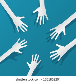 Papierschneide-Vektorhandschuhe auf blauem Hintergrund