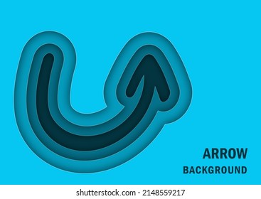 Paper cut Vector illustration of curved arrow on blue background. 
