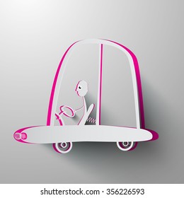 Paper Cut Vector Man Driving Car Illustration