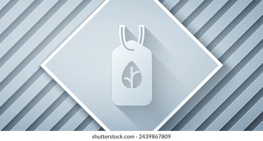 Paper cut Vegan food diet icon isolated Paper cut background. Organic, bio, eco symbol. Vegan, no meat, lactose free, healthy, fresh and nonviolent food. Paper art style. Vector