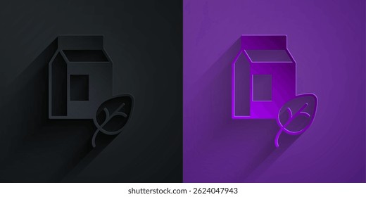 Paper cut Vegan milk icon isolated Paper cut background. Vegetarian product. Paper art style. Vector