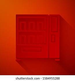 Paper cut Vending machine of food and beverage automatic selling icon isolated on red background. Paper art style. Vector Illustration
