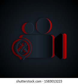 Paper cut Video camera with screwdriver and wrench icon isolated on black background. Adjusting, service, setting, maintenance, repair, fixing. Paper art style. Vector Illustration