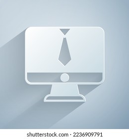 Paper cut Video chat conference icon isolated on grey background. Online meeting work form home. Remote project management. Paper art style. Vector