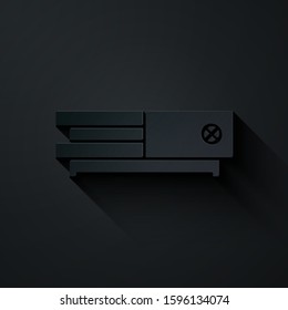 Paper cut Video game console icon isolated on black background. Paper art style. Vector Illustration