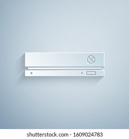 Paper cut Video game console icon isolated on grey background. Paper art style. Vector Illustration