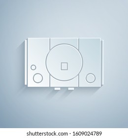 Paper cut Video game console icon isolated on grey background. Paper art style. Vector Illustration
