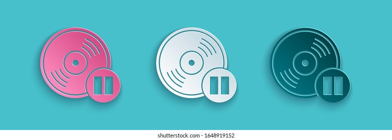 Papier geschnitten Vinyl Scheibe Symbol einzeln auf blauem Hintergrund. Kunststil aus Papier. Vektorillustration-Illustration