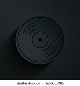 Paper cut Vinyl disk icon isolated on black background. Paper art style. Vector Illustration