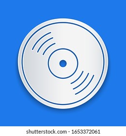 Paper cut Vinyl disk icon isolated on blue background. Paper art style. Vector Illustration