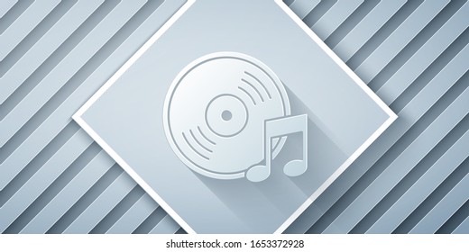 Paper cut Vinyl disk icon isolated on grey background. Paper art style. Vector Illustration