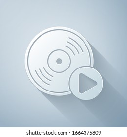 Paper cut Vinyl disk icon isolated on grey background. Paper art style. Vector Illustration
