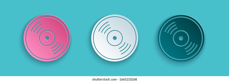 Papier geschnitten Vinyl Scheibe Symbol einzeln auf blauem Hintergrund. Kunststil aus Papier. Vektorillustration-Illustration
