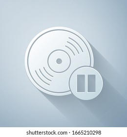 Paper cut Vinyl disk icon isolated on grey background. Paper art style. Vector Illustration