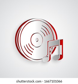 Papier geschnitten Vinyl Scheibe Symbol einzeln auf grauem Hintergrund. Kunststil aus Papier. Vektorillustration-Illustration