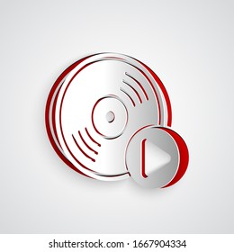 Paper cut Vinyl disk icon isolated on grey background. Paper art style. Vector Illustration