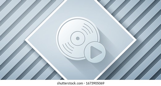 Paper cut Vinyl disk icon isolated on grey background. Paper art style. Vector Illustration