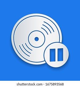 Paper cut Vinyl disk icon isolated on blue background. Paper art style. Vector Illustration