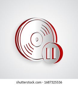 Paper cut Vinyl disk icon isolated on grey background. Paper art style. Vector Illustration