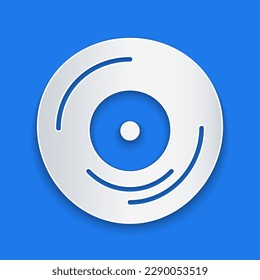 Paper cut Vinyl disk icon isolated on blue background. Paper art style. Vector