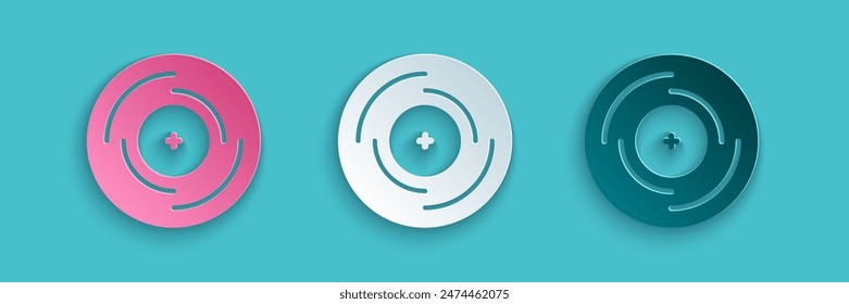 Paper cut Vinyl disk icon isolated on blue background. Paper art style. Vector