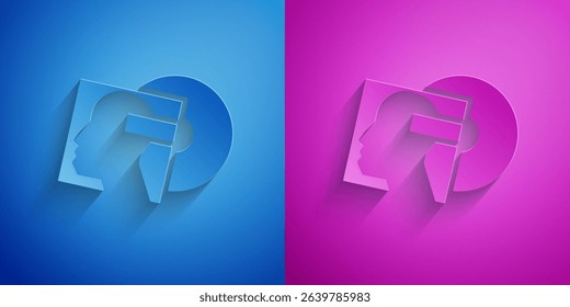 Paper cut Vinyl disk icon isolated on blue and purple background. Paper art style. Vector