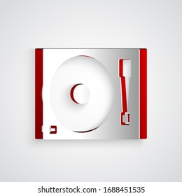 Paper cut Vinyl player with a vinyl disk icon isolated on grey background. Paper art style. Vector Illustration