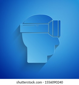 Paper cut Virtual reality glasses icon isolated on blue background. Stereoscopic 3d vr mask. Paper art style. Vector Illustration