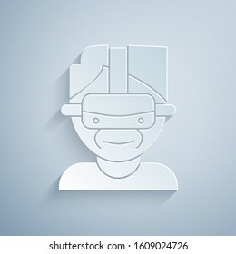 Paper cut Virtual reality glasses icon isolated on grey background. Stereoscopic 3d vr mask. Paper art style. Vector Illustration