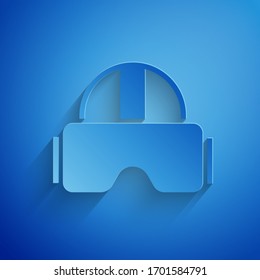 Paper cut Virtual reality glasses icon isolated on blue background. Stereoscopic 3d vr mask. Paper art style. Vector Illustration