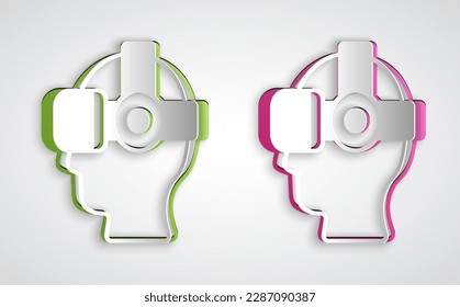 Paper cut Virtual reality glasses icon isolated on grey background. Stereoscopic 3d vr mask. Optical head mounted display. Paper art style. Vector