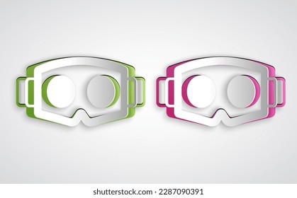 Paper cut Virtual reality glasses icon isolated on grey background. Stereoscopic 3d vr mask. Optical head mounted display. Paper art style. Vector